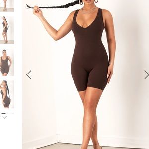 Sorella Brown V neck Ribbed Unitard